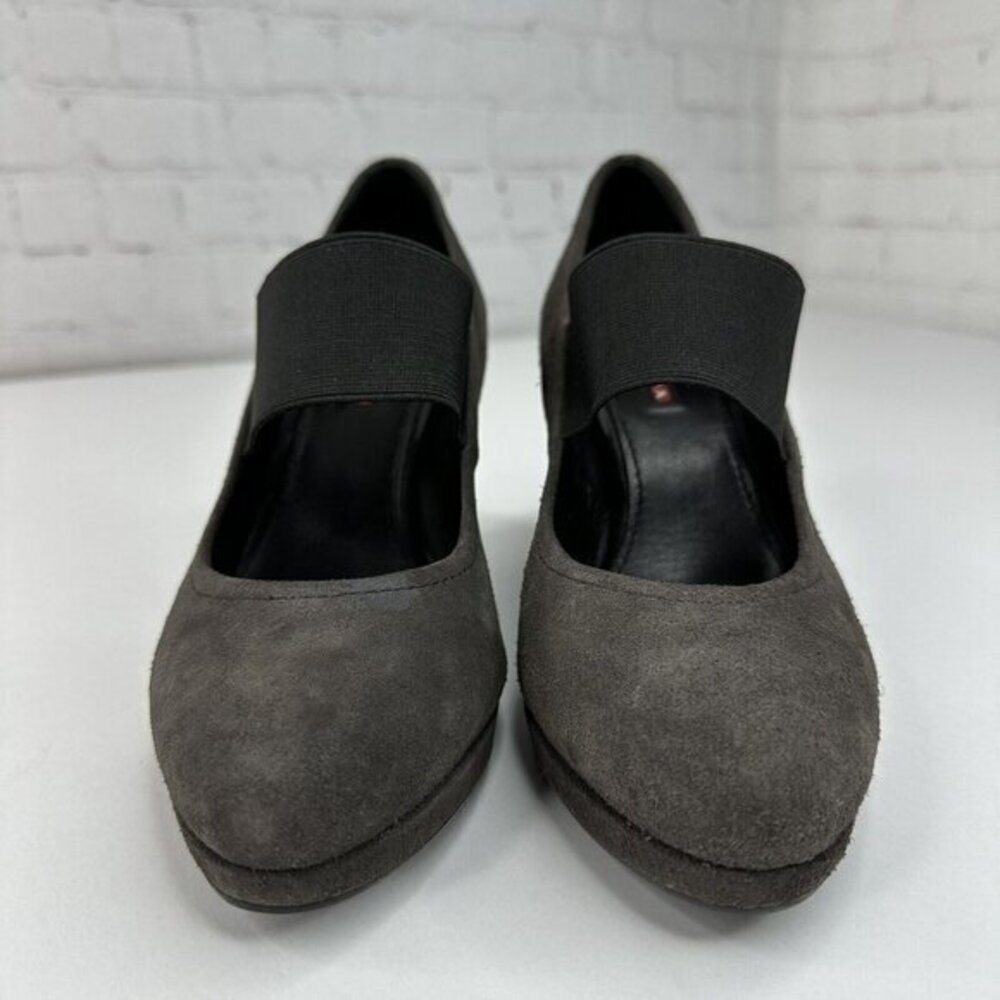 Prada Linea Rossa Dark Gray Suede Mary Jane Wedge Shoes 37.5 Womens - Picture 4 of 17
